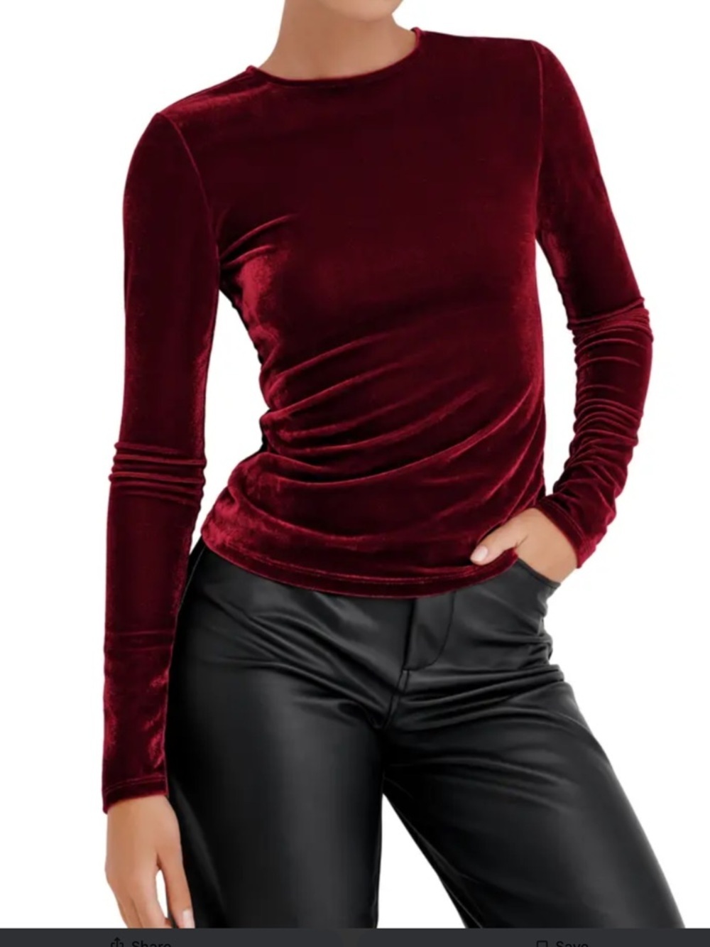 MARCELLA Ansley Velvet Top Long Sleeve Tee - Deep Red Size M